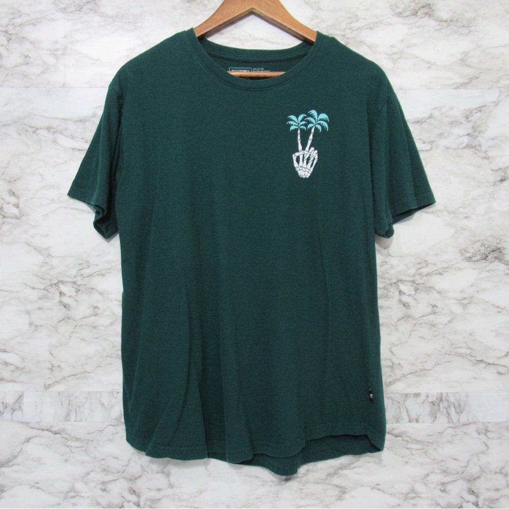 Green, Skeleton Peace Sign Tee Shirt Size XL